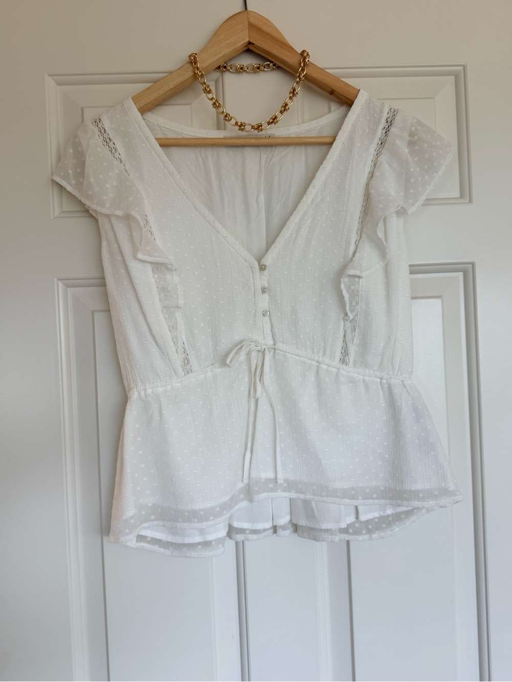Abercrombie & Fitch White Ruffle V-Neck Peplum Blouse